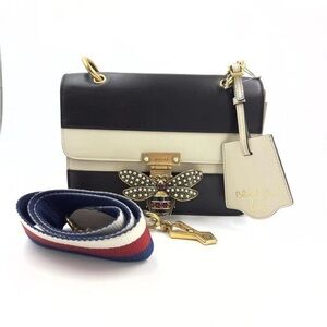 Gucci Black and White Crossbody Bag with Bee Detail
